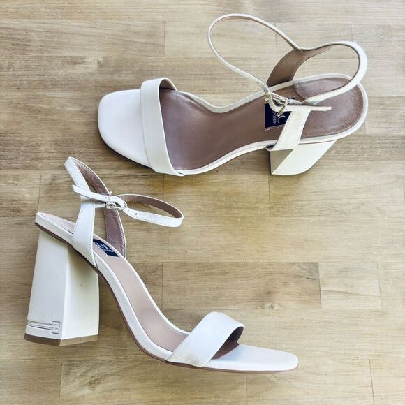 ZAC ZAC POSEN Womens Cream Vitex Open Toe Block Heel Buckle Strap Sandals 9 M - Picture 1 of 13